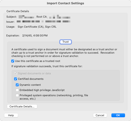 Root CA Trust Settings